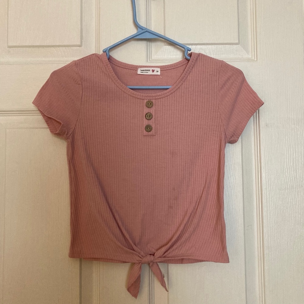 Beauties Pink Cropped Tie Front Top